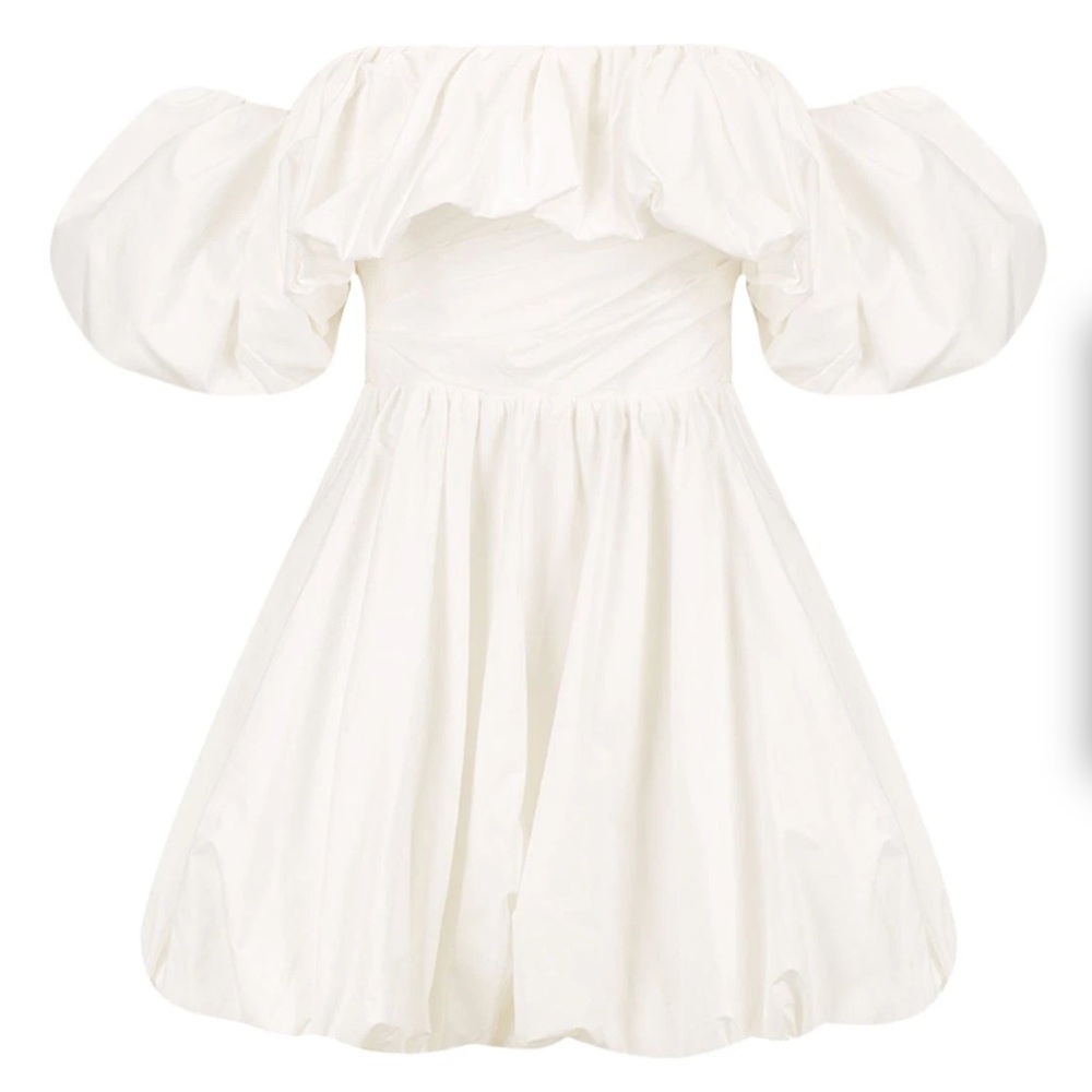 Off-Shoulder Bubble Hem White Bridal Shower Engagement Mini Dress